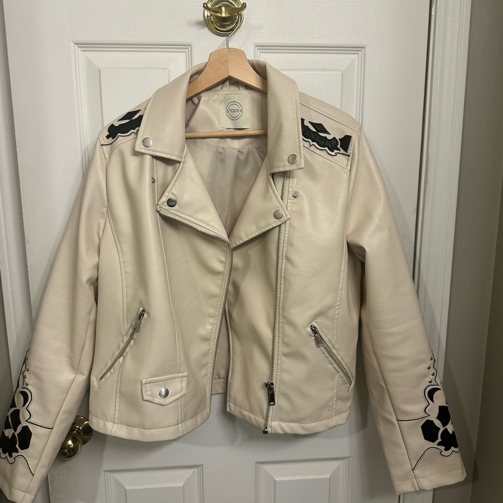 Women's Cream Leather Jacket